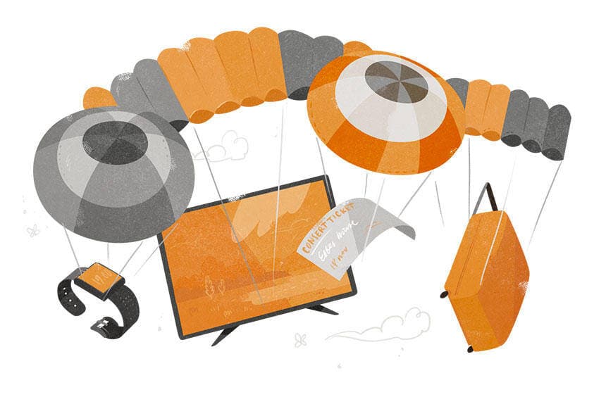 Illustrasjon av forsikringer med verdisaker og fallskjerm