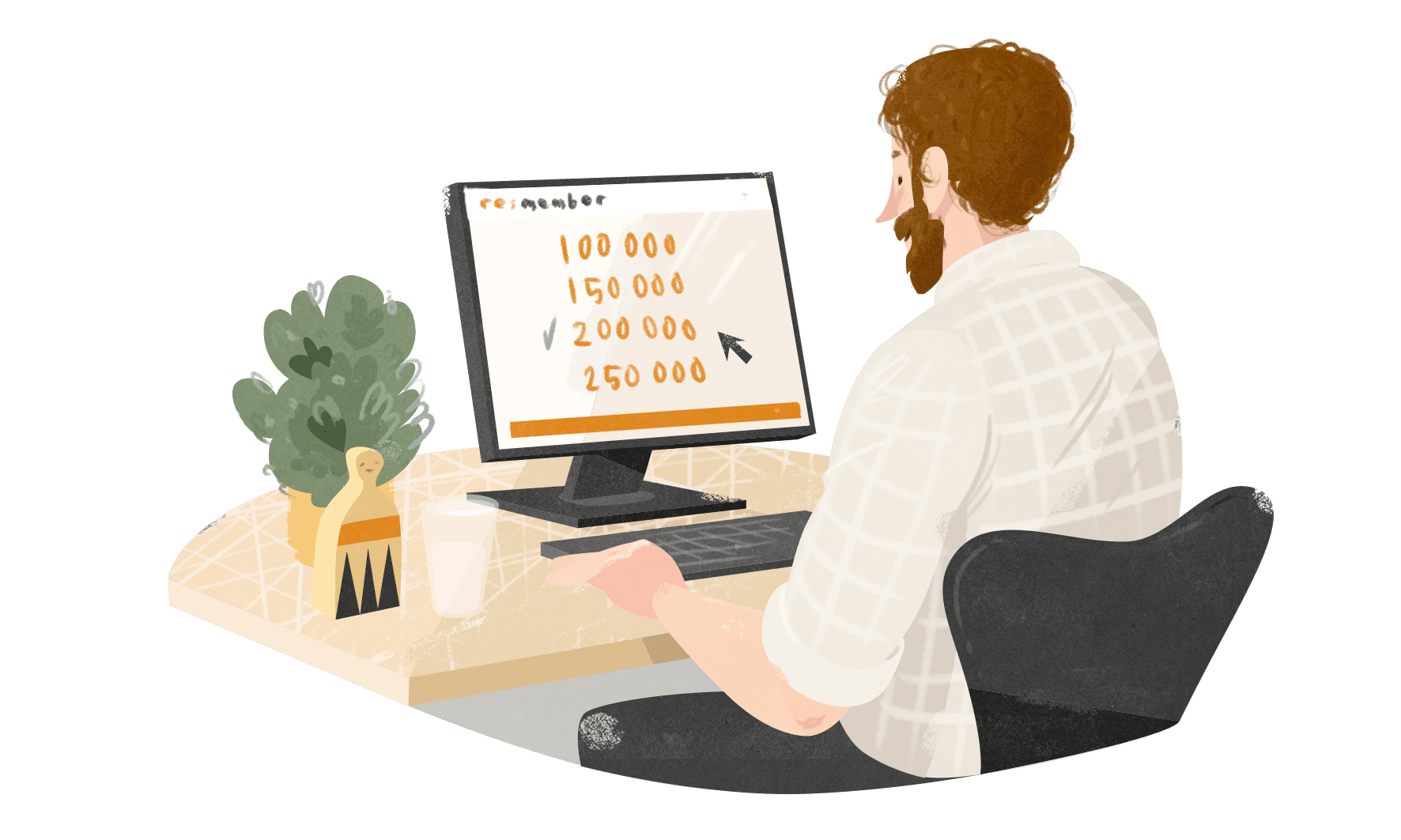 Illustrasjon av mann som sitter foran pc'en