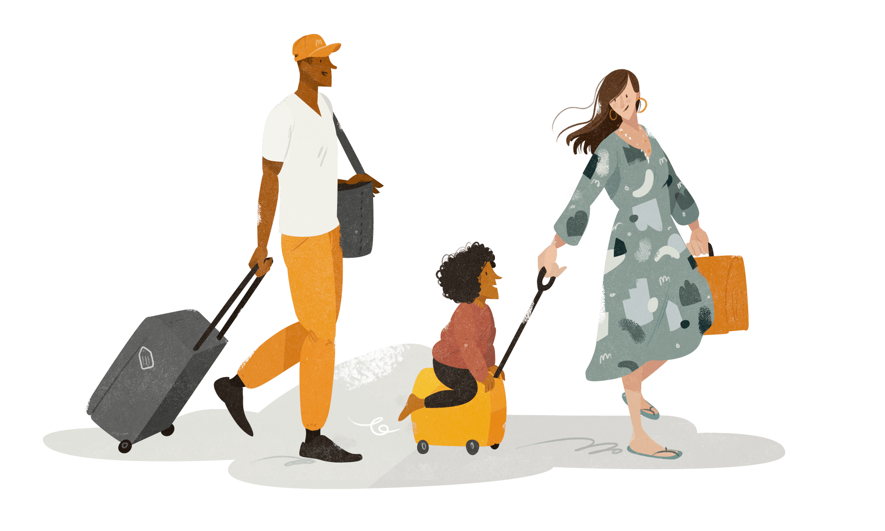 Illustrajon av en familie som skal ut på reise