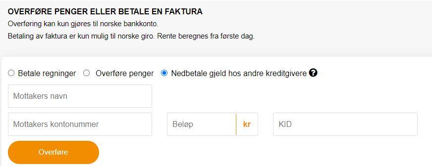 Overføre gjeld i nettbanken